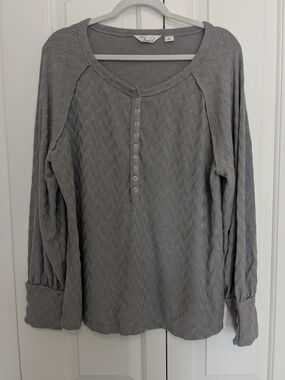 Cozy Chevron Knit Henley Top - Gray XL